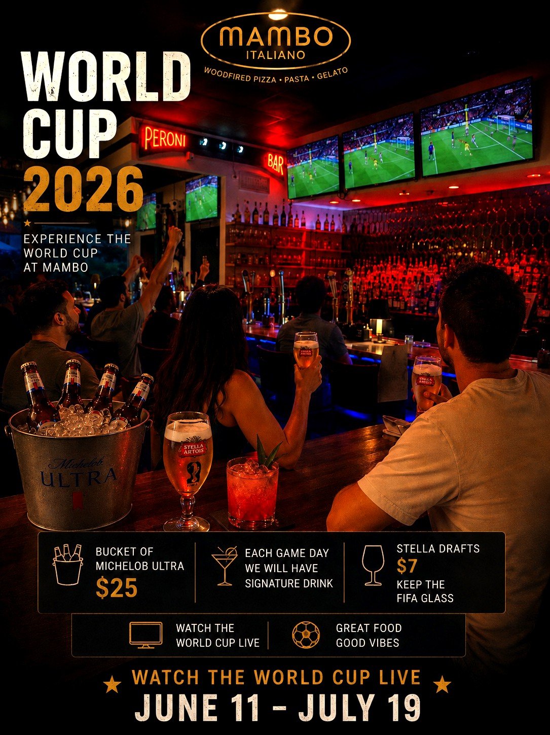 Watch the World Cup 2026 Live at Mambo - June 11 to July 19